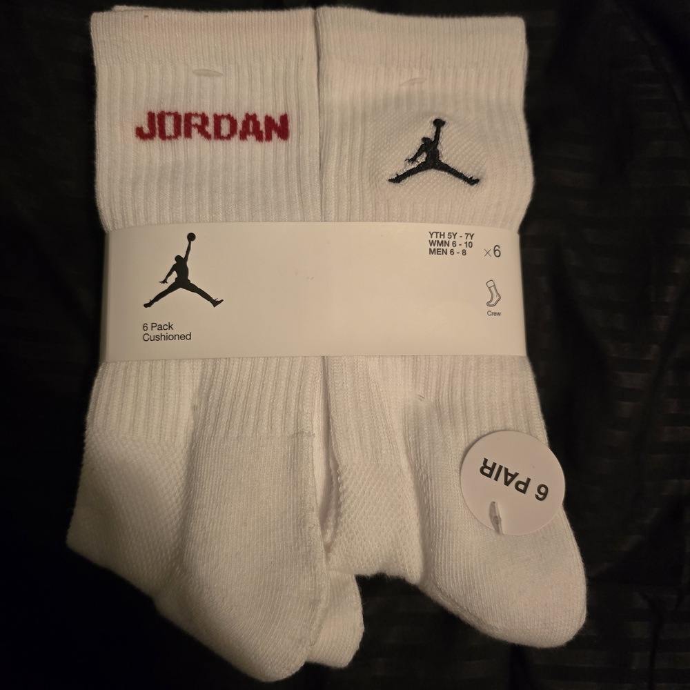 Jordan White Cushioned Crew Socks - 6 Pack
